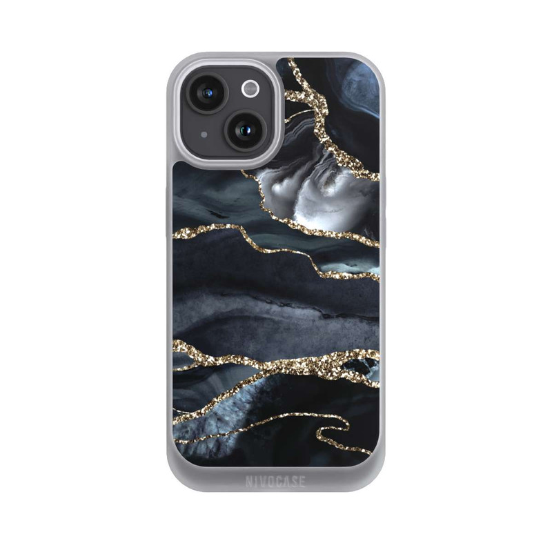 iPhone 15 NIVOpure Dunkler Marmor Gold Glitzerlook