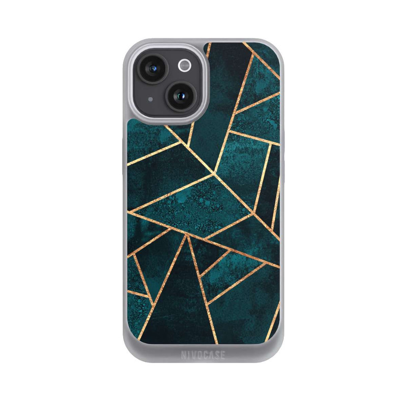 iPhone 15 NIVOpure Tief Blaugrün Stein Gold Druck