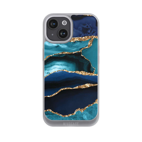 Apple iPhone 15 NIVOpure Dark and Light Blue Marble Gold Glitter Look