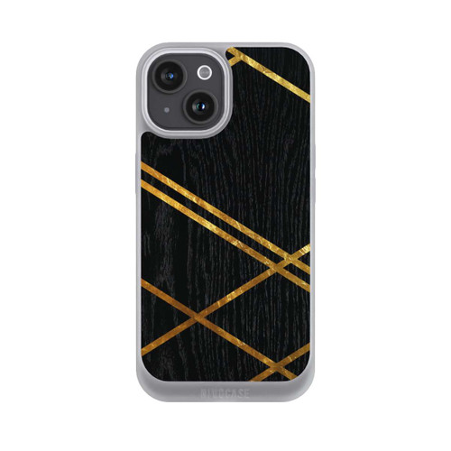 Apple iPhone 15 NIVOpure Schwarzes geometrisches Muster Goldene Streifen