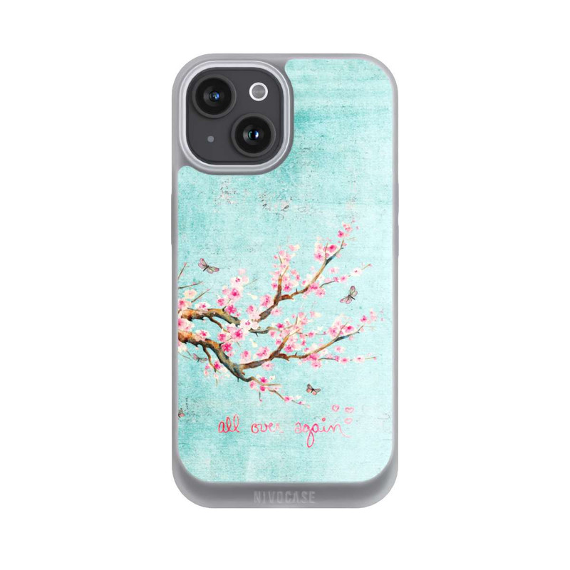 iPhone 15 NIVOpure Motif d'arbre en fleurs de cerisier bleu