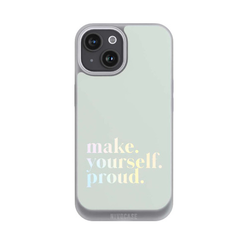 Apple iPhone 15 NIVOpure Make Yourself Proud Zitat-Minze und Farbverlauf