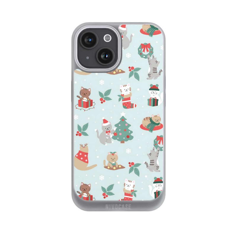 iPhone 15 NIVOpure Cute Winter Wonderland Christmas Festive Cats on Teal