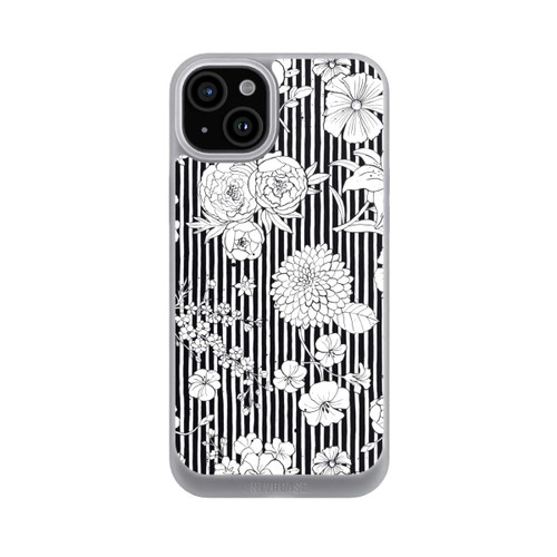 Apple iPhone 15 Plus NIVOpure Blumen und Streifen Schwarz und Weiß