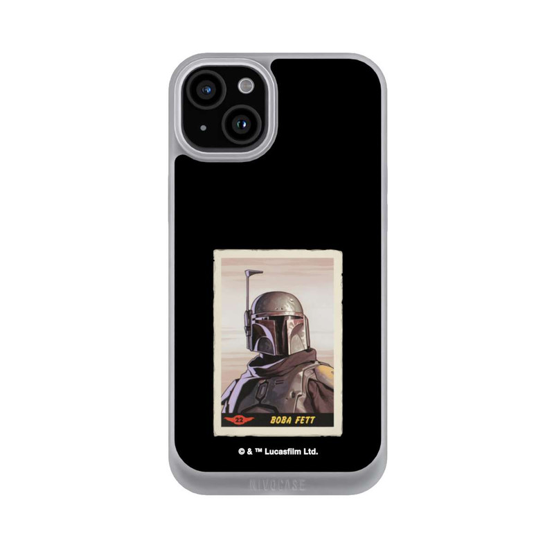iPhone 15 Plus NIVOpure Boba Fett Badges Schwarzer Hintergrund