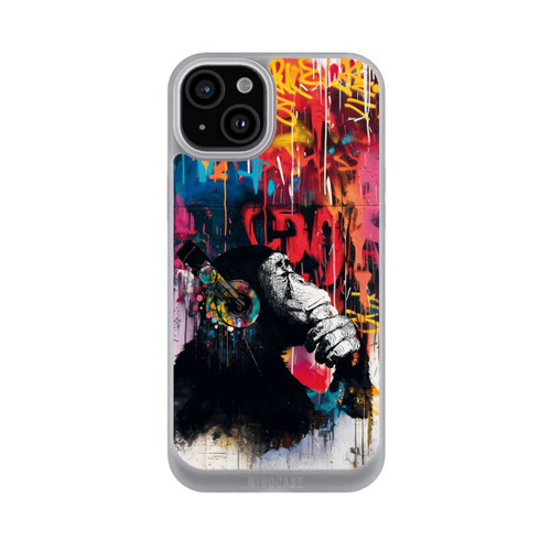 Apple iPhone 15 Plus NIVOpure Affe Stereo Kopfhörer Graffiti Street Art Blau