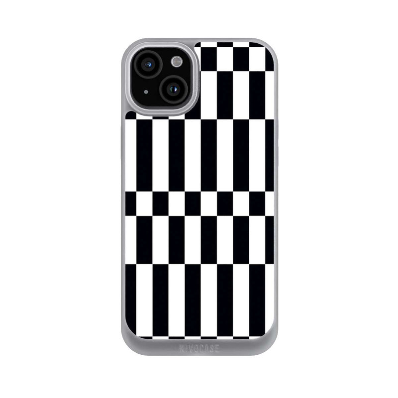 iPhone 15 Plus NIVOpure Checked Abstract Bold Black and White Color Block