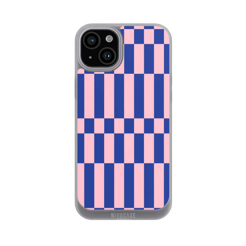 Apple iPhone 15 Plus NIVOpure Checked Abstract Bold Electric Blue and Pink Color Block