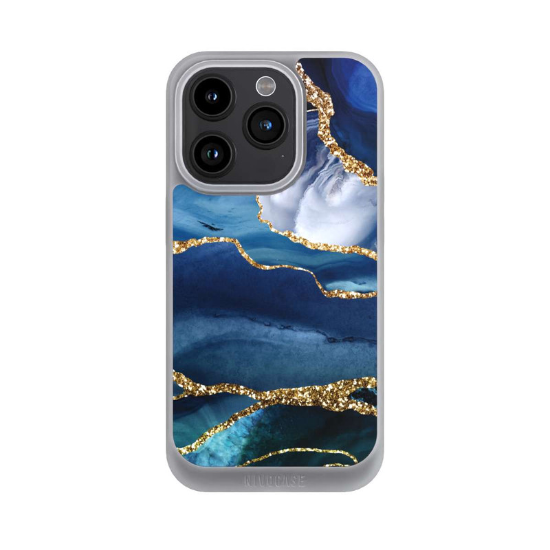 iPhone 15 Pro NIVOpure  Blauer Marmor Gold Glitzer Look