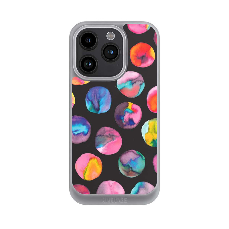 iPhone 15 Pro NIVOpure Bunte Tintenmurmeln Punkte Schwarz