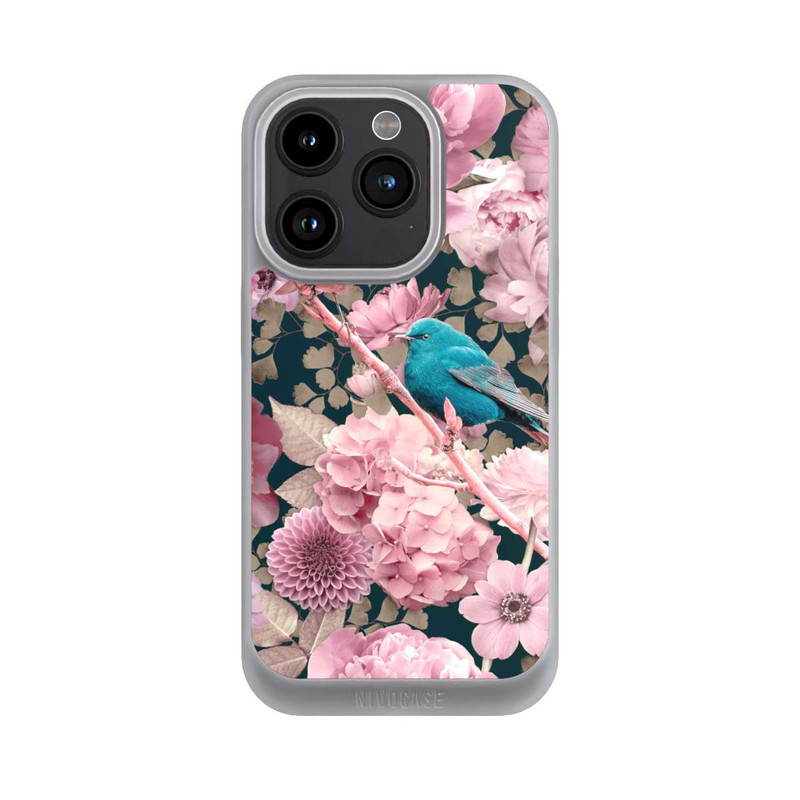 iPhone 15 Pro NIVOpure Spatzen im rosa Blumenmuster