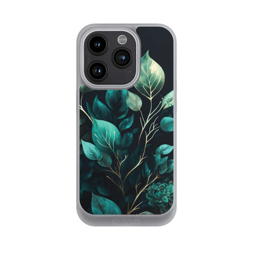 Apple iPhone 15 Pro NIVOpure Grüne Eukalyptus Blätter mit dunklem Hintergrund mit KI