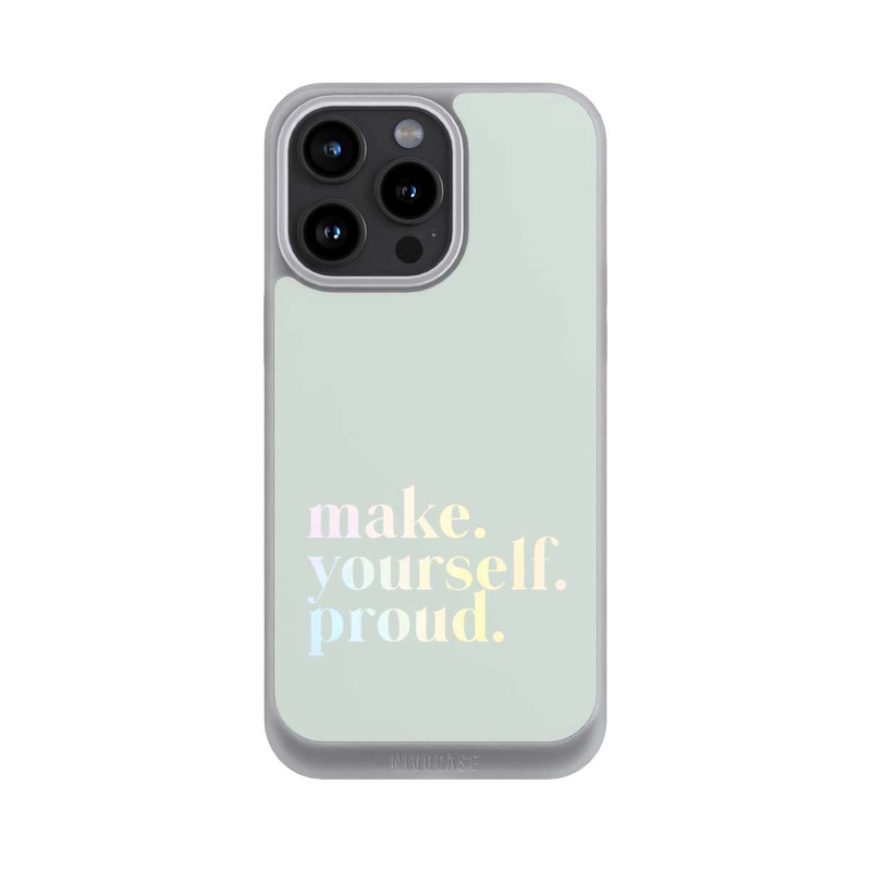 iPhone 15 Pro Max NIVOpure Make Yourself Proud Zitat-Minze und Farbverlauf
