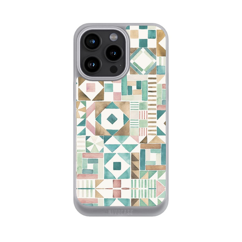 iPhone 15 Pro Max NIVOpure Geometric Blocks Retro Vintage Patchwork Green
