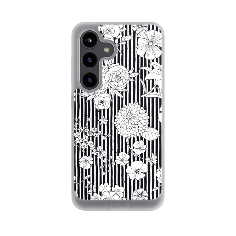 Galaxy S24 NIVOpure Blumen und Streifen Schwarz und Weiß