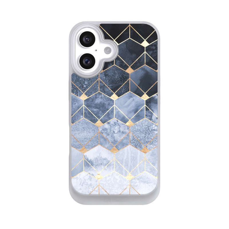 iPhone 16 NIVOpure Blaue Sechsecke und Diamanten Golddruck