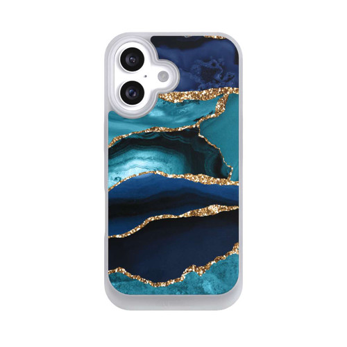 Apple iPhone 16 NIVOpure Dark and Light Blue Marble Gold Glitter Look
