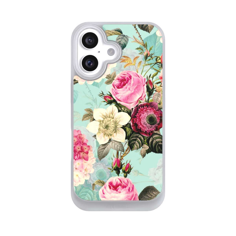 iPhone 16 NIVOpure Roses en papier peint turquoise