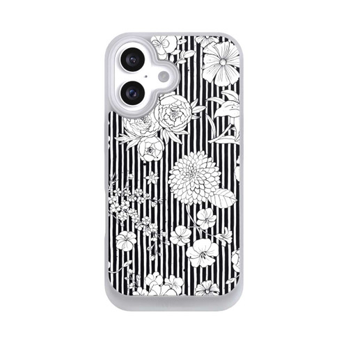 Apple iPhone 16 NIVOpure Fleurs et rayures noir et blanc