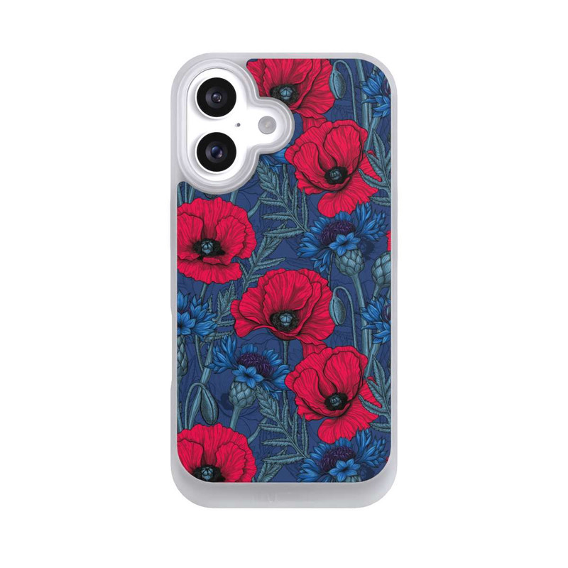 iPhone 16 NIVOpure Mohnblumen und Kornblumen auf Blau