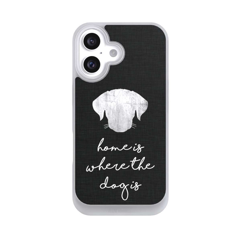 iPhone 16 NIVOpure Home Is Where The Dog Is - Weiß auf Schwarz