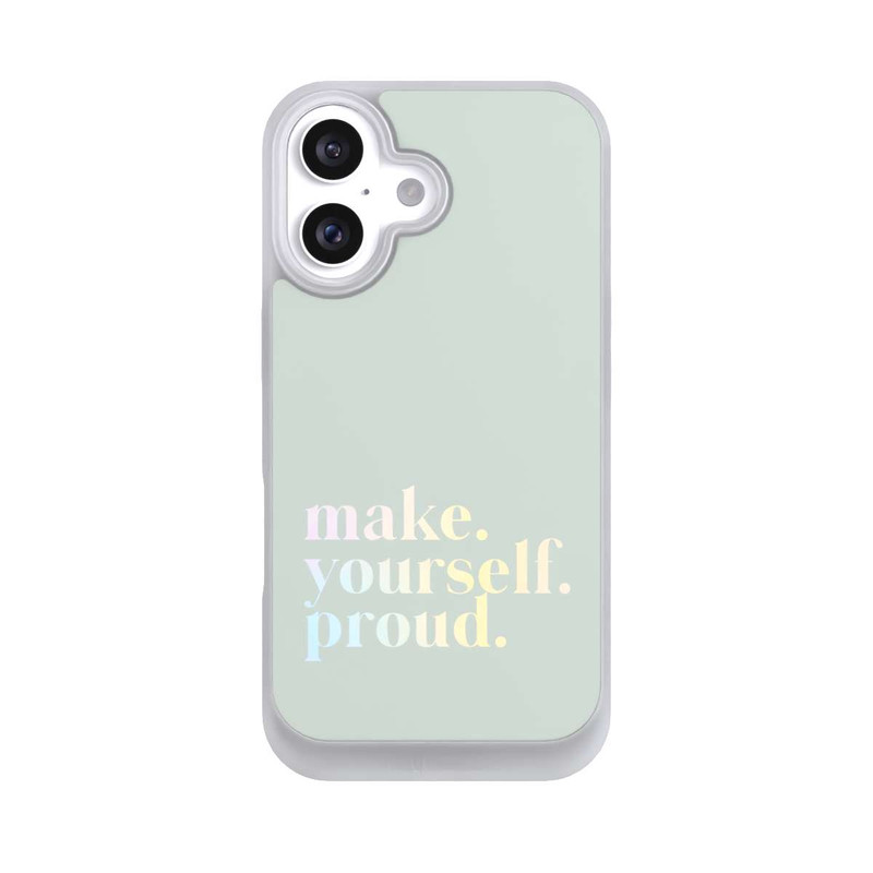 iPhone 16 NIVOpure Make Yourself Proud Zitat-Minze und Farbverlauf