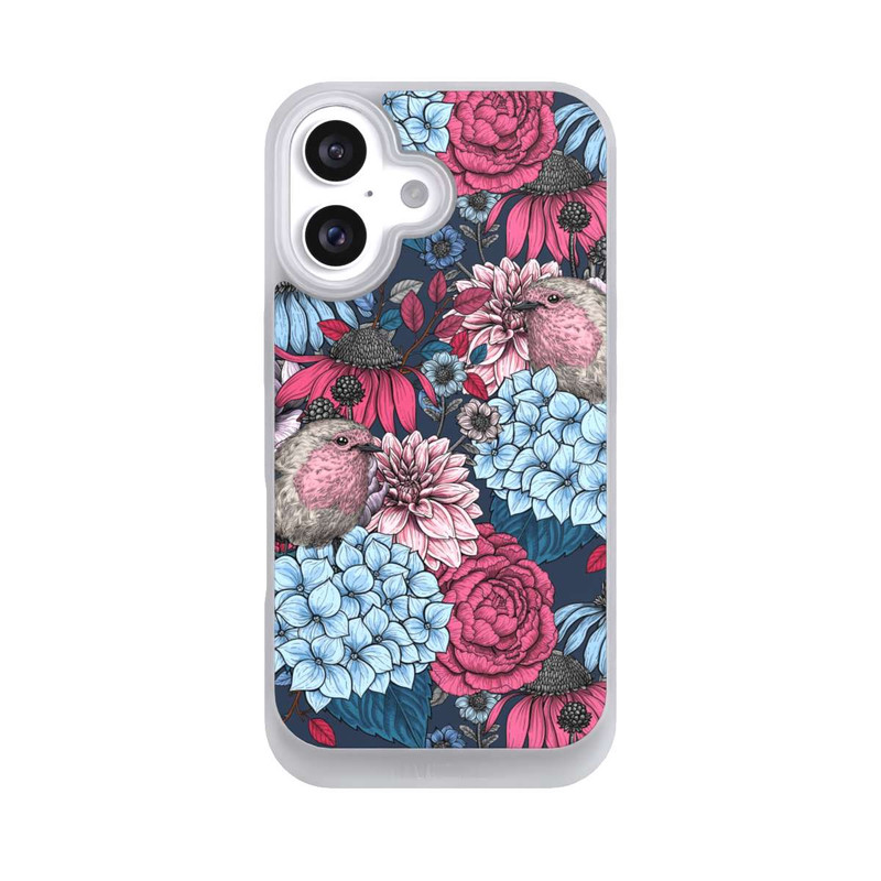 iPhone 16 NIVOpure Vögel und Blumen Petrolrot