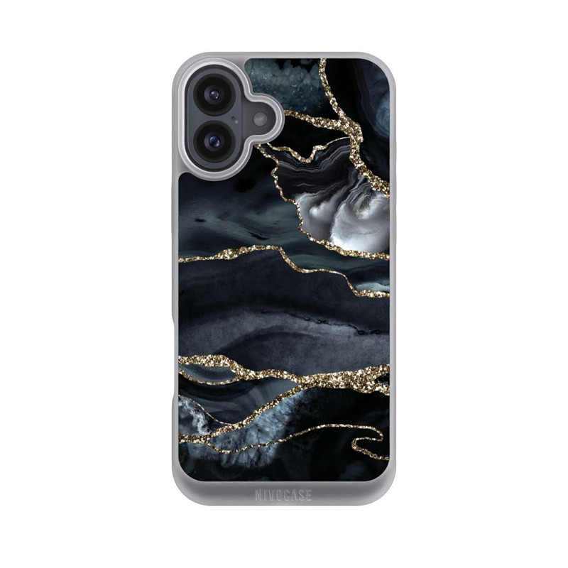 iPhone 16 Plus NIVOpure Dunkler Marmor Gold Glitzerlook