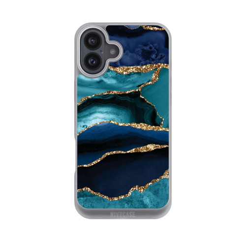 Apple iPhone 16 Plus NIVOpure Dark and Light Blue Marble Gold Glitter Look
