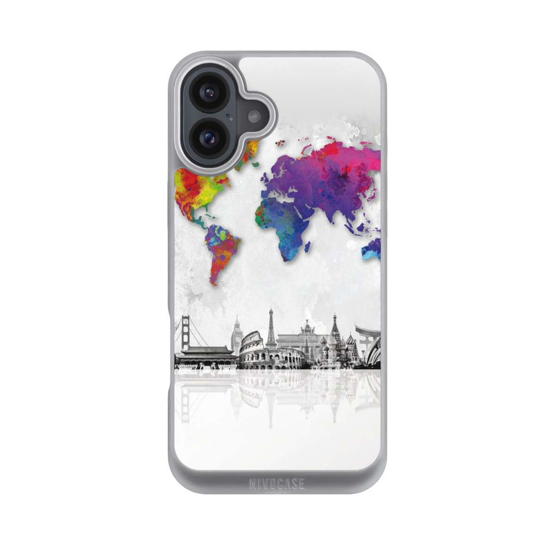 iPhone 16 Plus NIVOpure Weltkarte mit Skyline