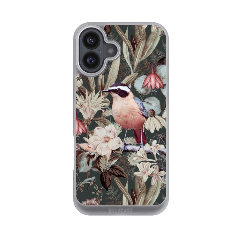 iPhone 16 Plus NIVOpure Orangefarbener Vogel im Vintage Blumenmuster