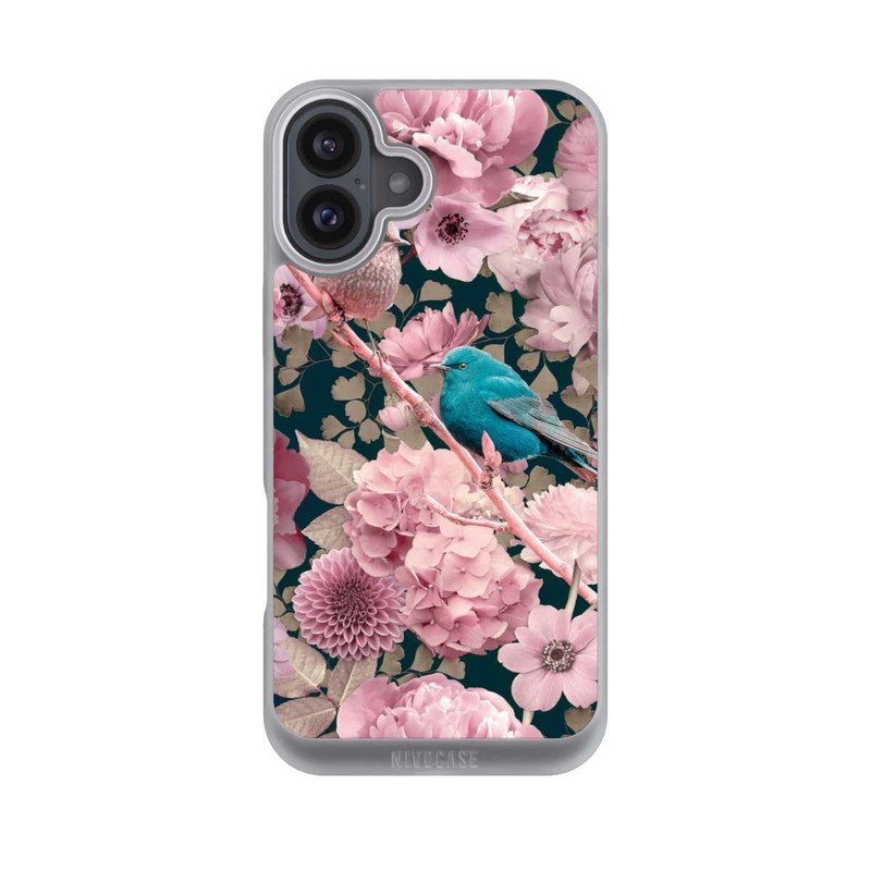 iPhone 16 Plus NIVOpure Spatzen im rosa Blumenmuster