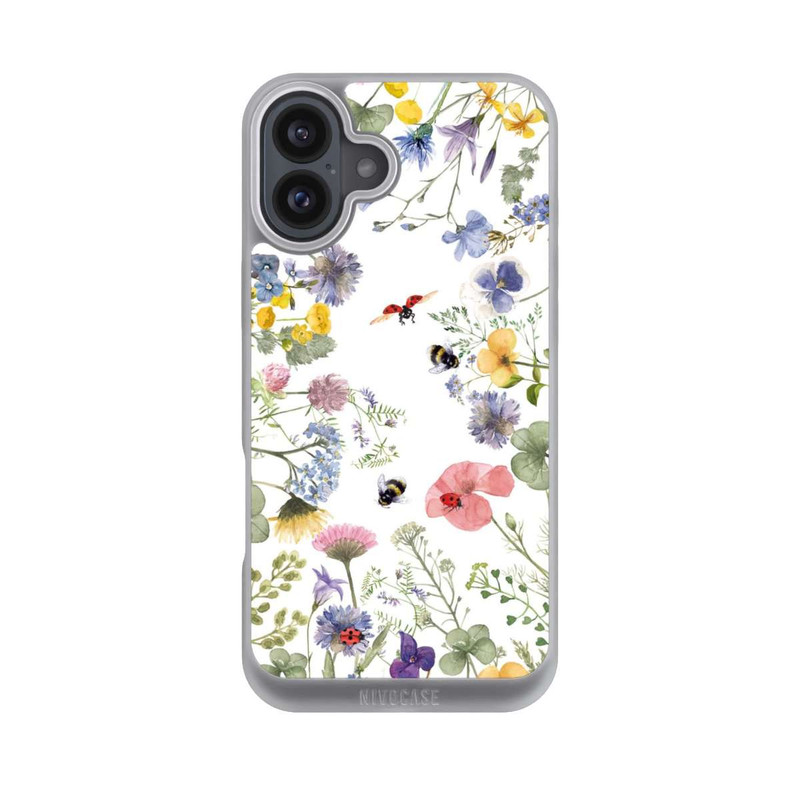 iPhone 16 Plus NIVOpure Bunte Frühlingsblumen und Bienen