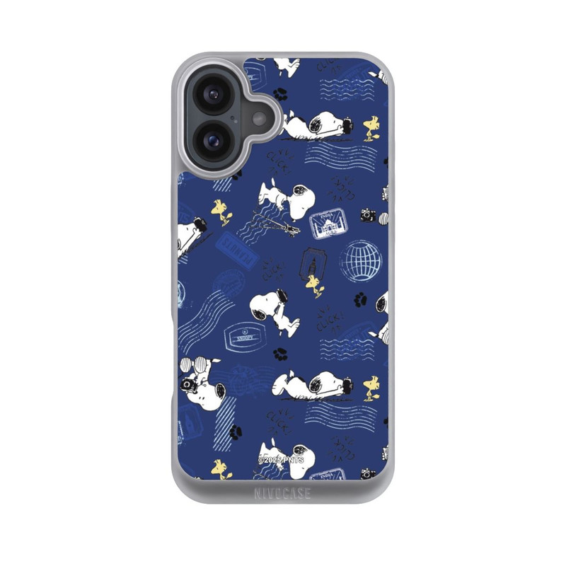 iPhone 16 Plus NIVOpure Peanuts Travel Stamps Pattern Blue