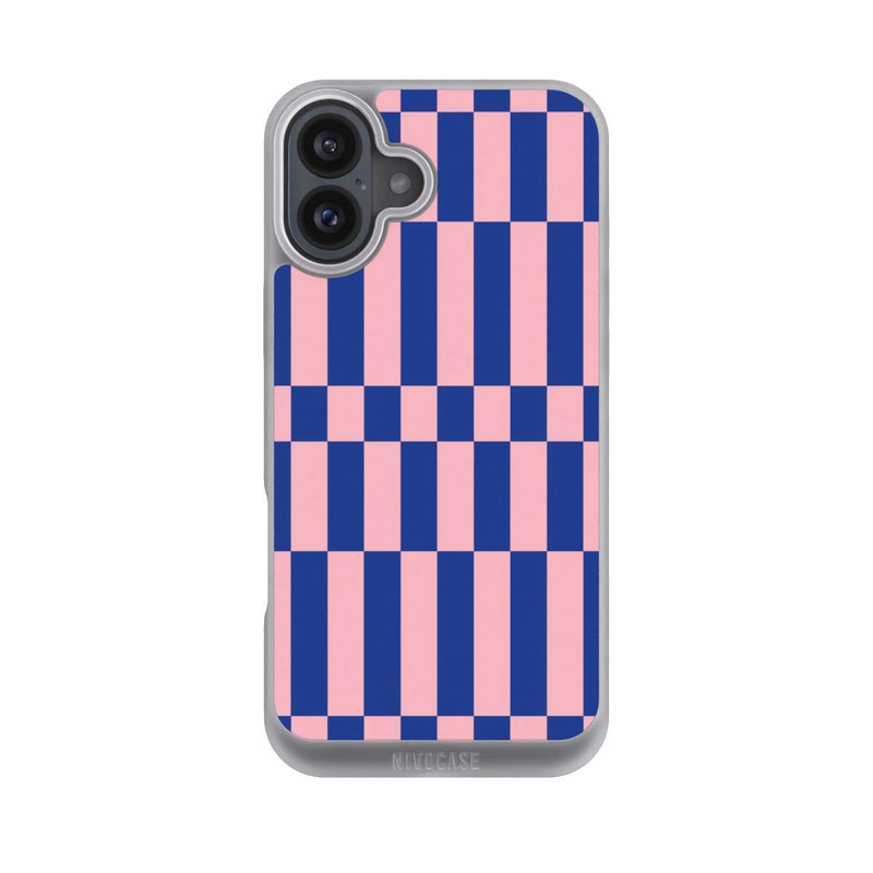 iPhone 16 Plus NIVOpure Checked Abstract Bold Electric Blue and Pink Color Block