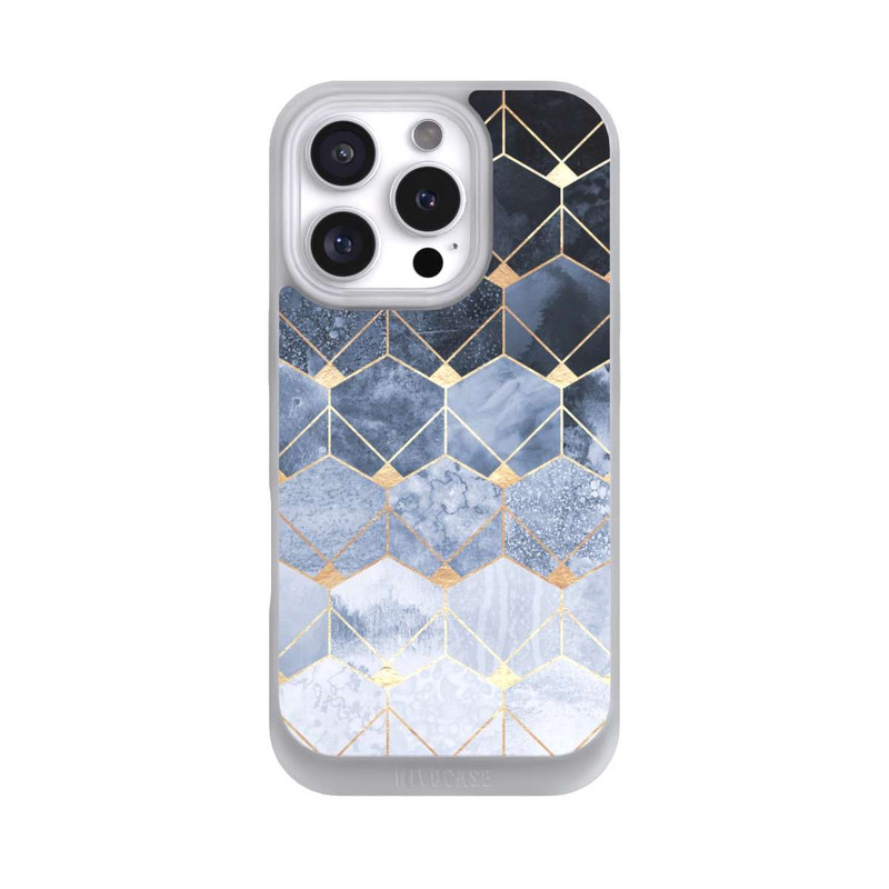iPhone 16 Pro NIVOpure Blaue Sechsecke und Diamanten Golddruck