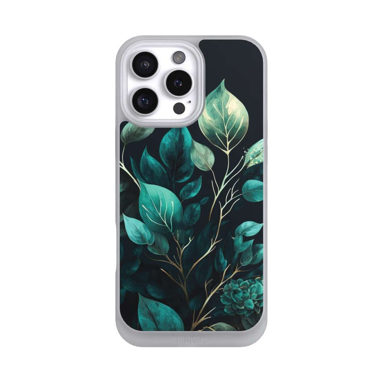 iPhone 16 Pro Max NIVOpure Grüne Eukalyptus Blätter mit dunklem Hintergrund mit KI