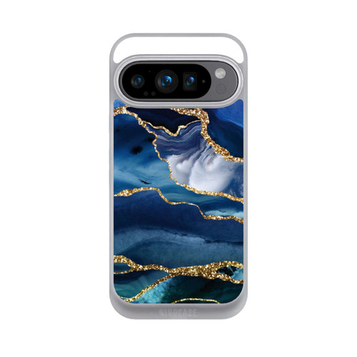 Google Pixel 9 Pro NIVOpure  Blauer Marmor Gold Glitzer Look
