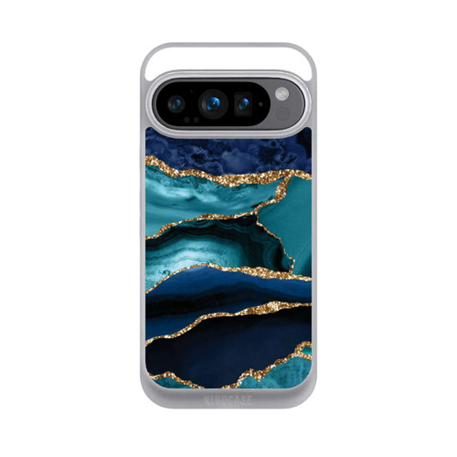 Google Pixel 9 Pro NIVOpure Aspect pailleté doré marbré bleu foncé et bleu clair