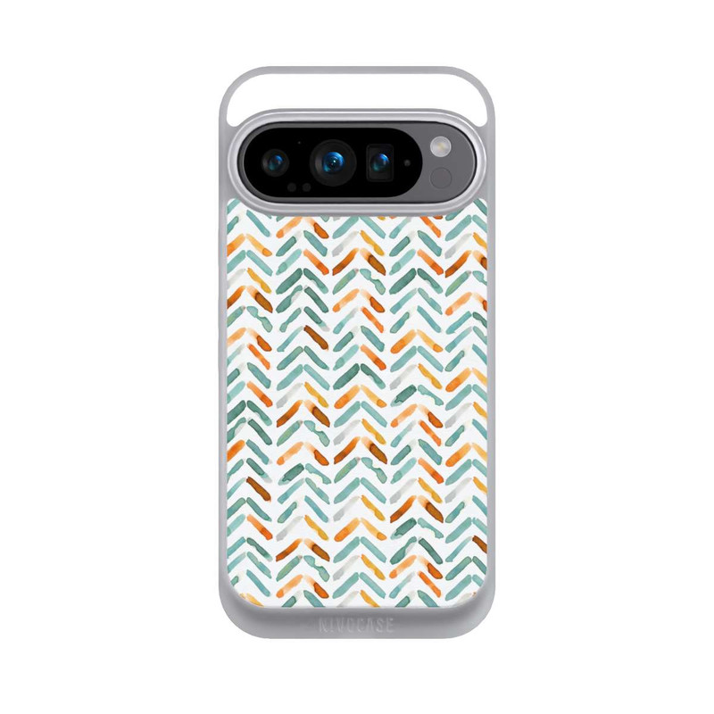 Pixel 9 Pro NIVOpure Élégant Automne Chevron Bleu Orange