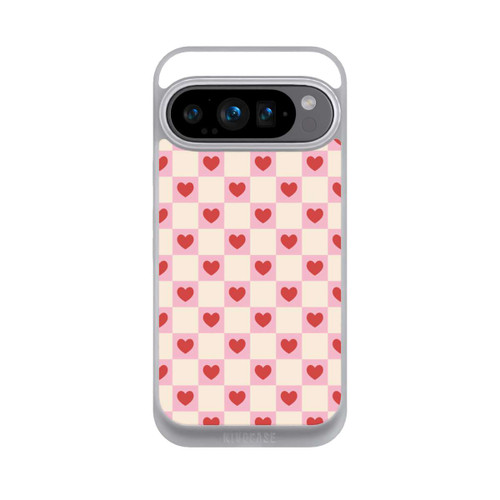 Google Pixel 9 Pro NIVOpure Cœurs à Carreaux Roses Saint-Valentin