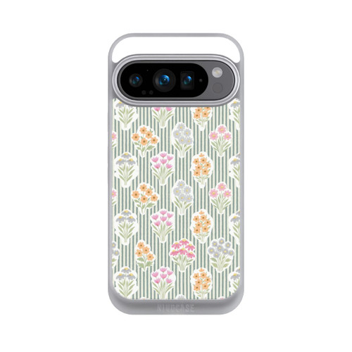 Google Pixel 9 Pro NIVOpure Ditsy Flower Sticker Bouquets on Blue and Cream Pinstripes