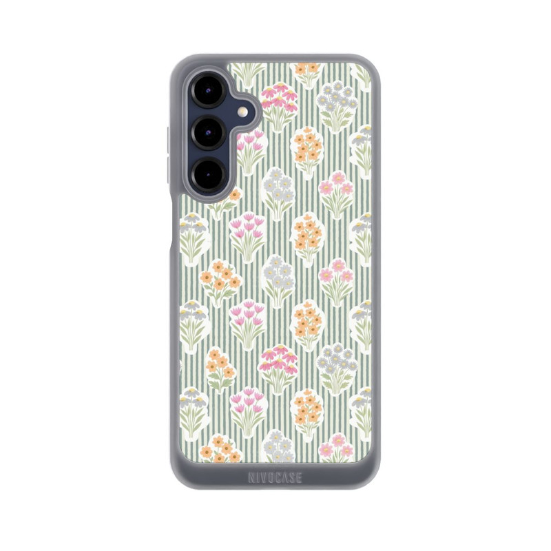 Galaxy A16 5G NIVOpure Ditsy Flower Sticker Bouquets on Blue and Cream Pinstripes