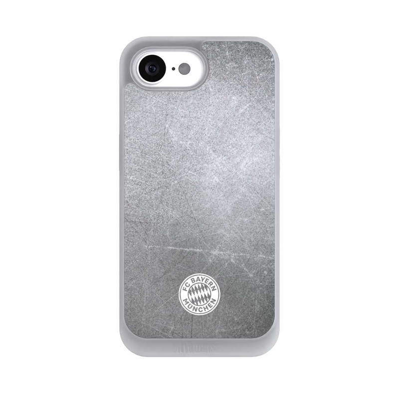 iPhone 16e NIVOpure Logo FCB Classique Petit - Blanc sur Fond Métallique