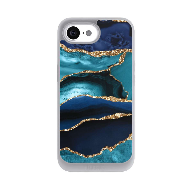 iPhone 16e NIVOpure Dark and Light Blue Marble Gold Glitter Look