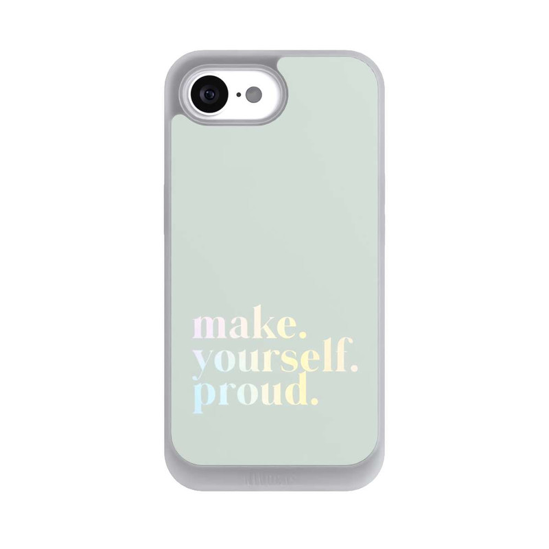 iPhone 16e NIVOpure Make Yourself Proud Zitat-Minze und Farbverlauf