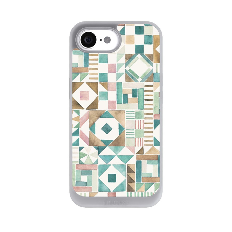 iPhone 16e NIVOpure Geometric Blocks Retro Vintage Patchwork Green