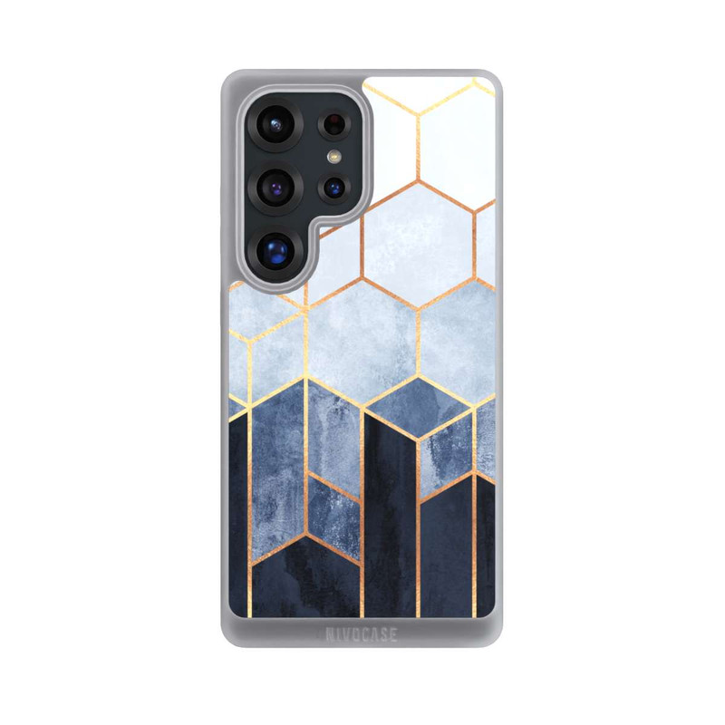 Galaxy S25 Ultra NIVOpure Blauer Farbverlauf Sechsecke Golddruck
