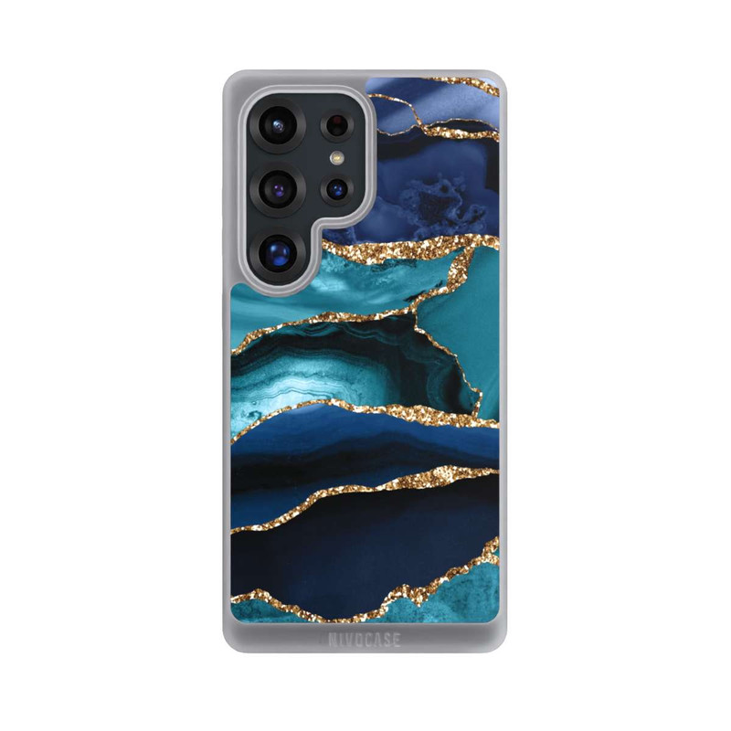 Galaxy S25 Ultra NIVOpure Dark and Light Blue Marble Gold Glitter Look