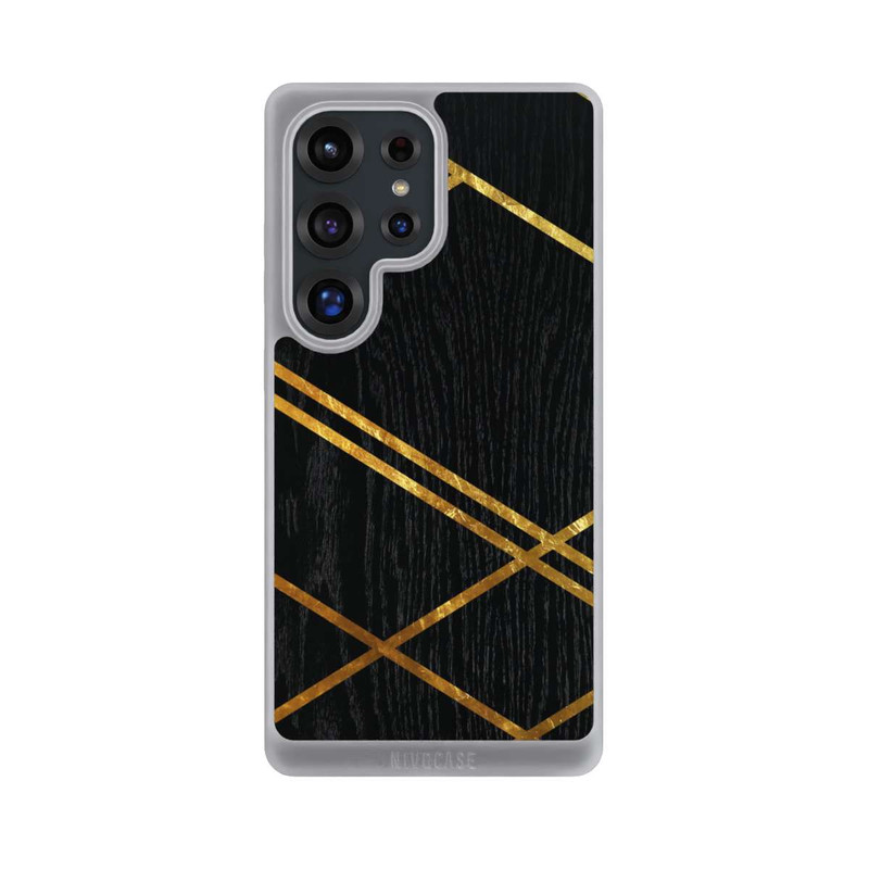Galaxy S25 Ultra NIVOpure Schwarzes geometrisches Muster Goldene Streifen